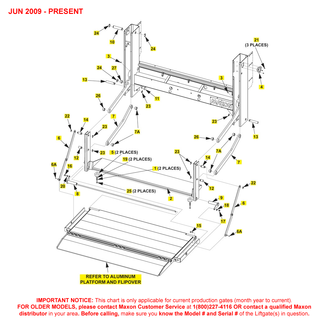 Maxon MM-1300 (Jun 2009 - Present) Aluminum Platform Main Assembly Diagram (2 OF 2)