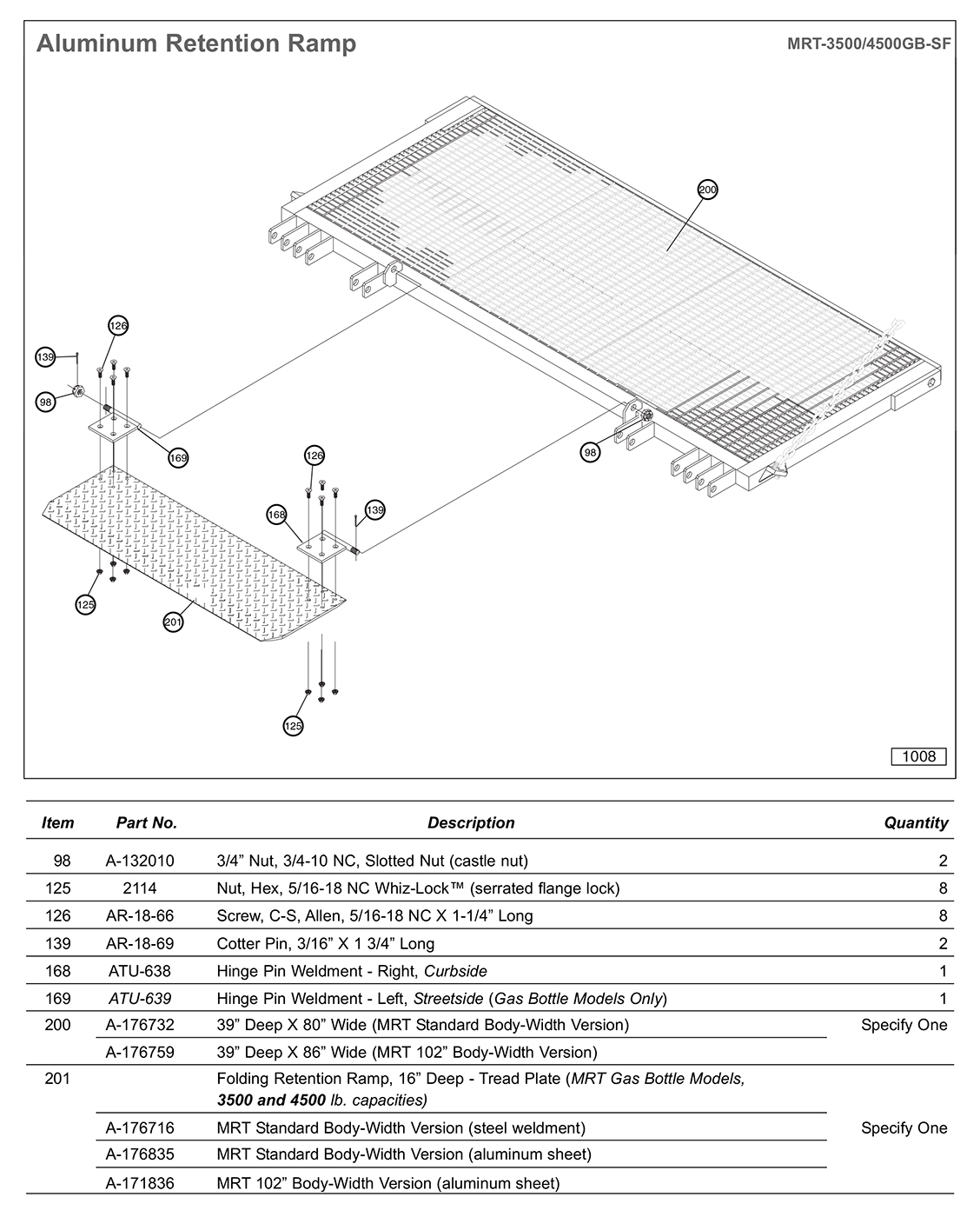 Anthony MRT-3500/4500GB-SF Aluminum Retention Ramp Diagram
