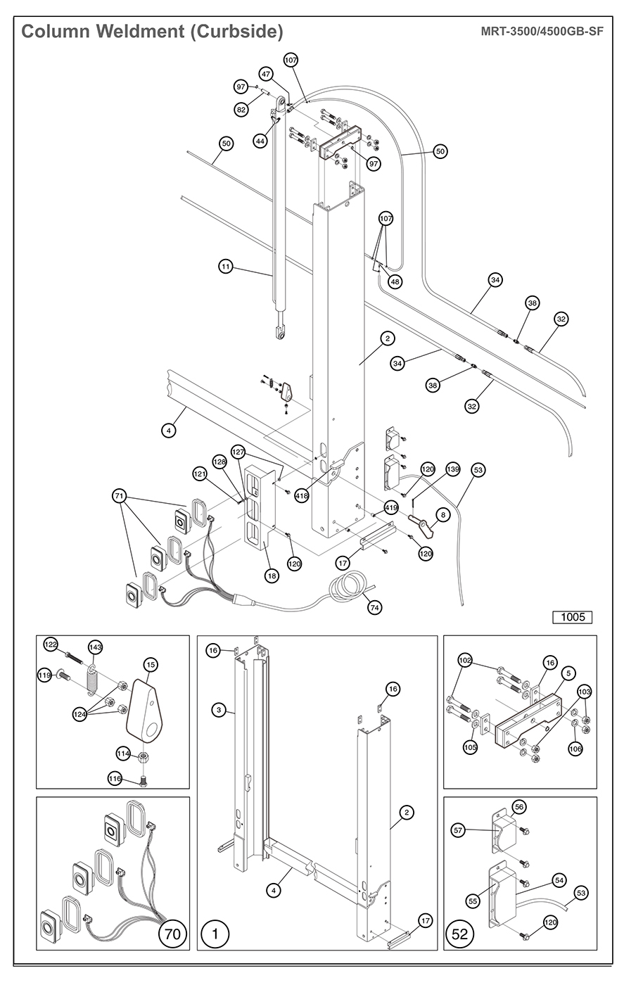 Anthony MRT-3500/4500GB-SF Curbside Column Weldment Diagram