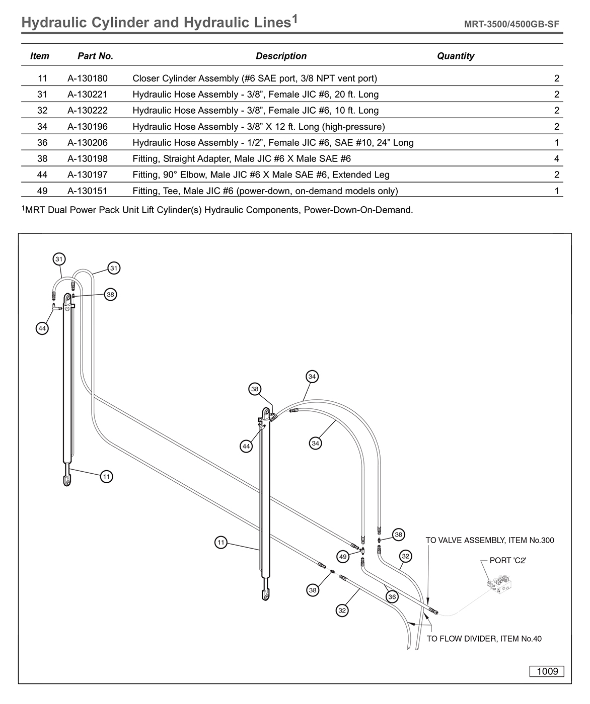 Anthony MRT-3500/4500GB-SF Hydraulic Cylinder And Hydraulic Lines Diagram
