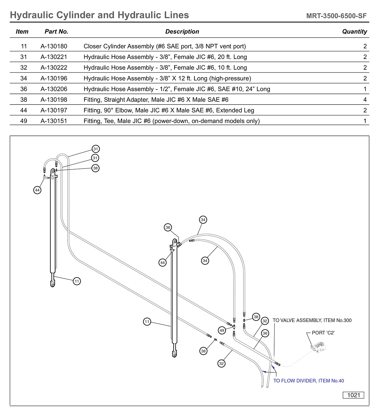 Anthony MRT-3500-6500-SF Hydraulic Cylinder And Hydraulic Lines Diagram