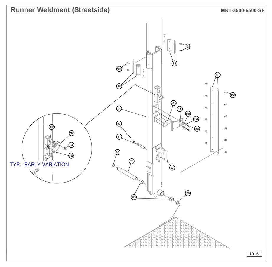 Anthony MRT-3500-6500-SF Streetside Runner Weldment Diagram