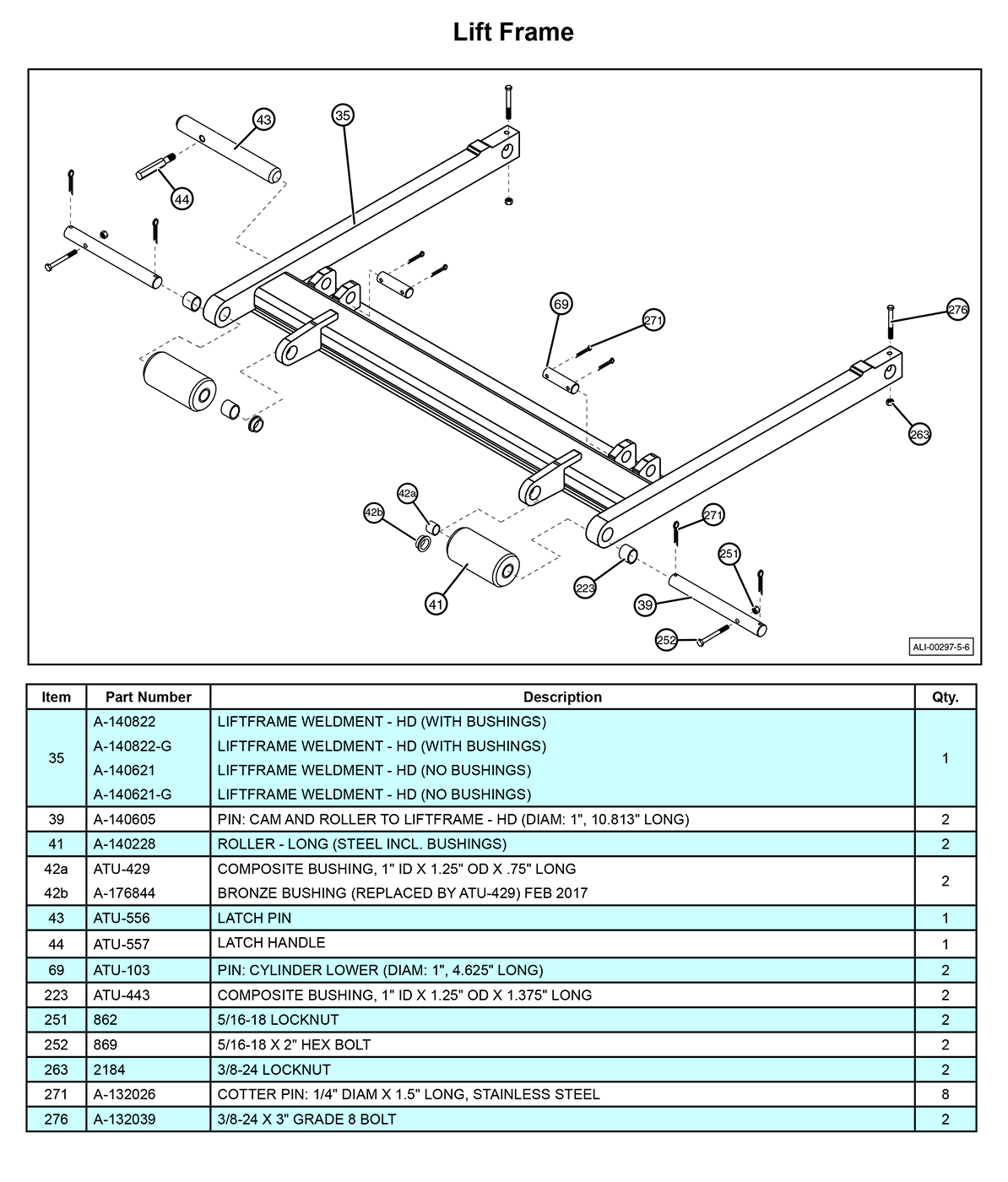 Anthony MTU-GLR-5-6 Lift Frame Diagram