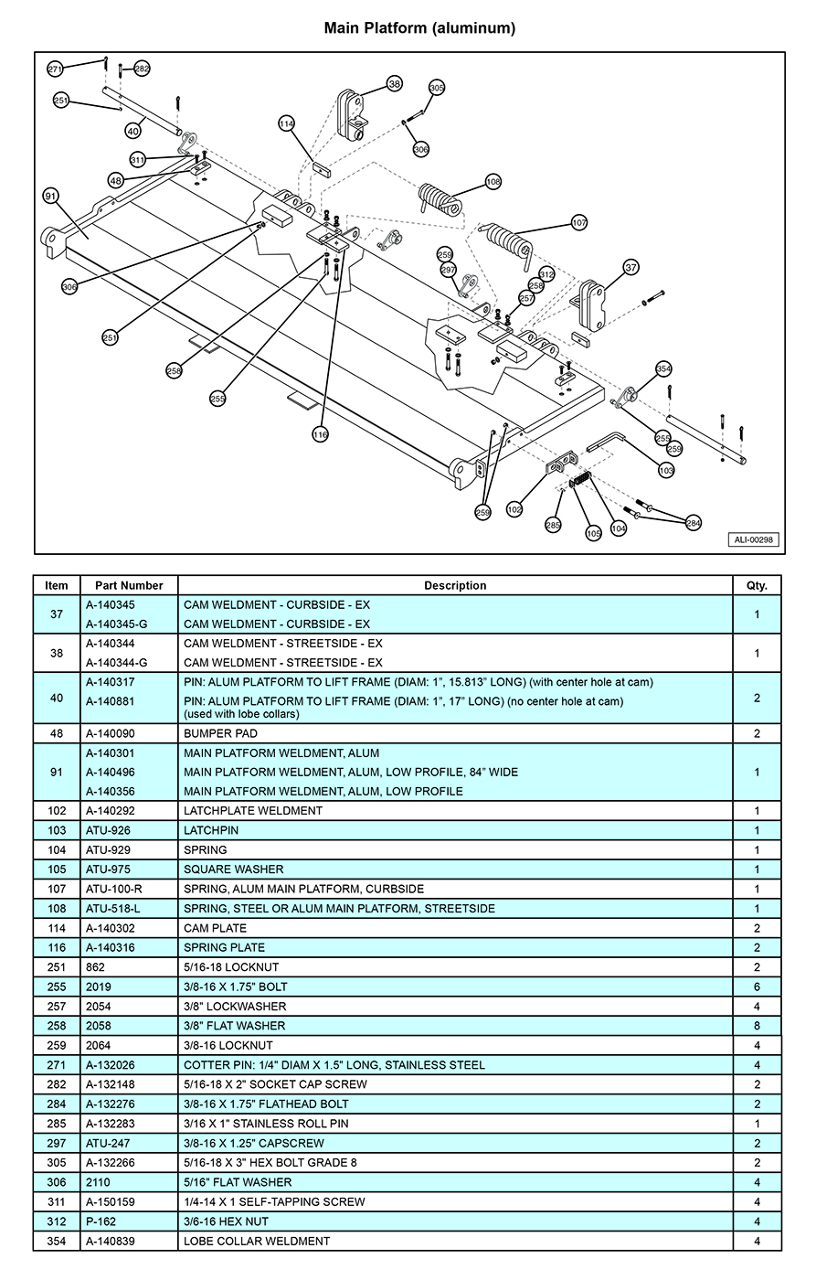 Anthony MTU-GLR-EX Aluminum Main Platform Diagram