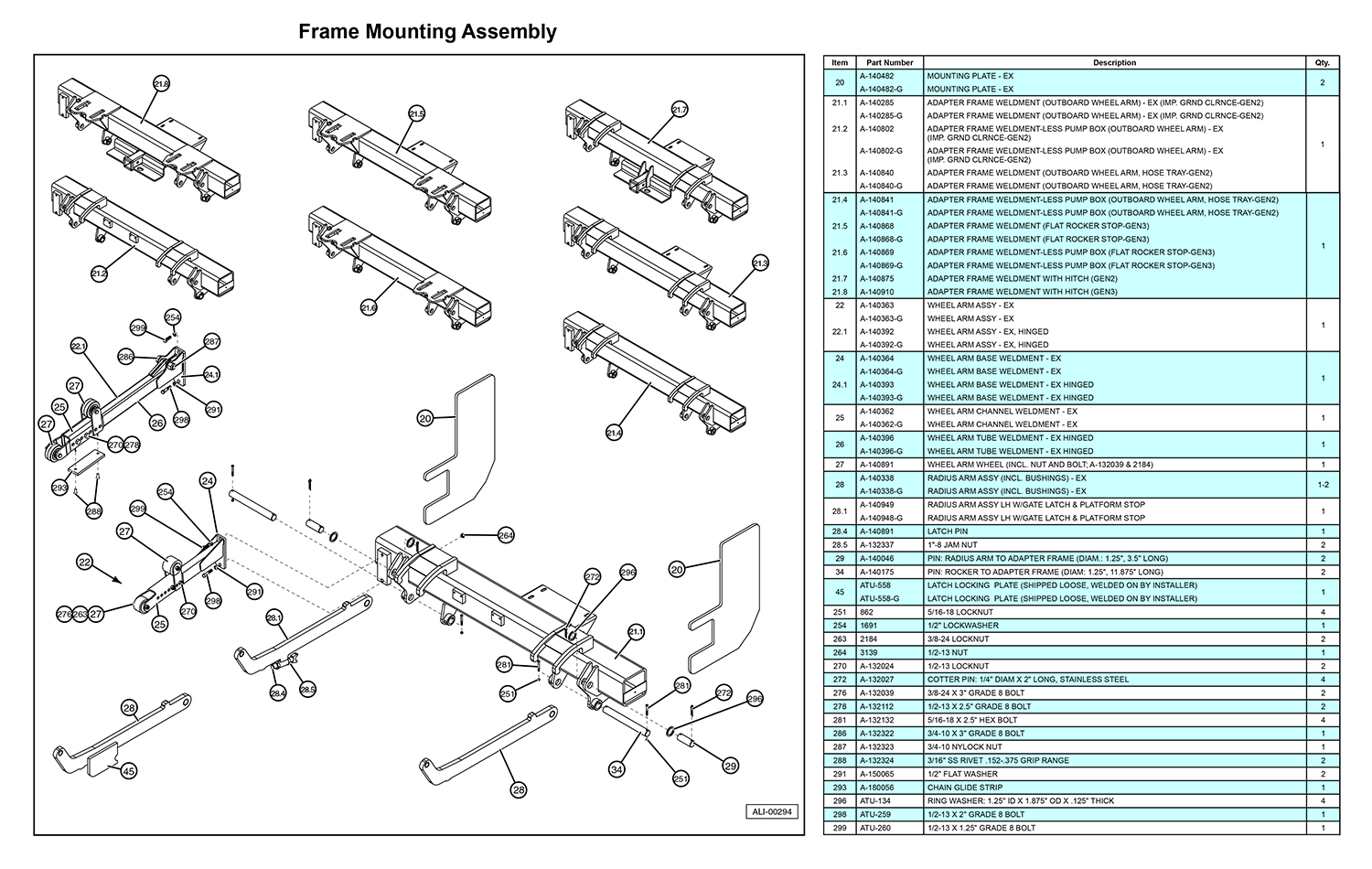 Anthony MTU-GLR-EX Frame Mounting Assembly Diagram