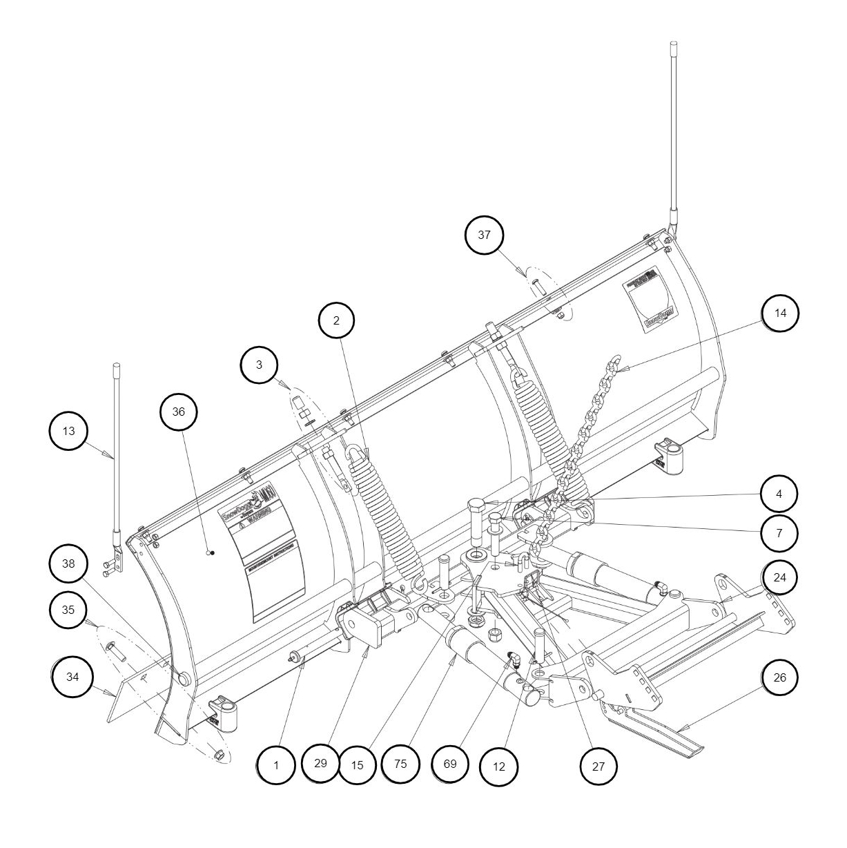 Buyers SnowDogg MUT68 Moldboard Diagram