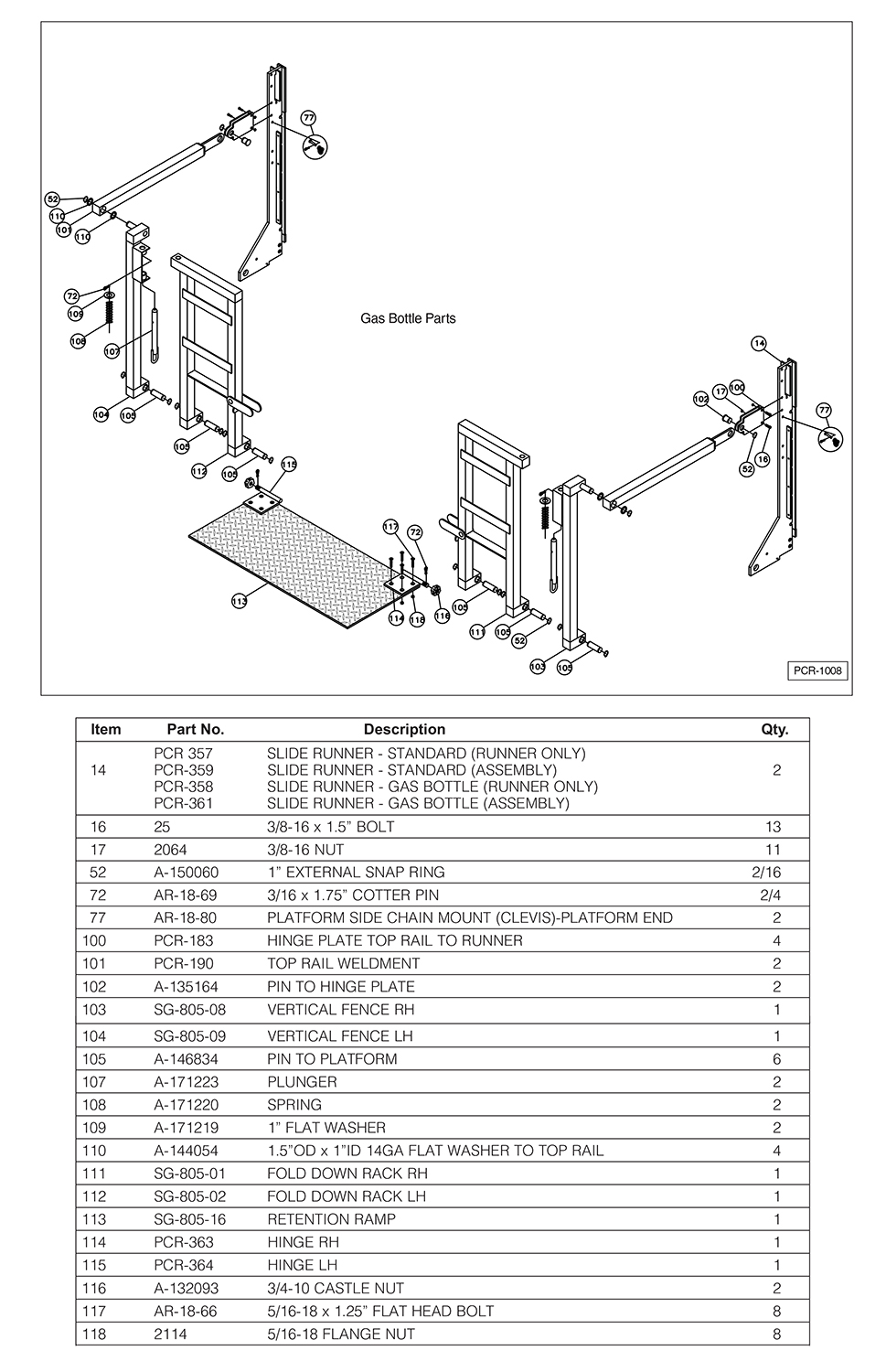 Anthony PCR-GB Gas Bottle Parts Diagram
