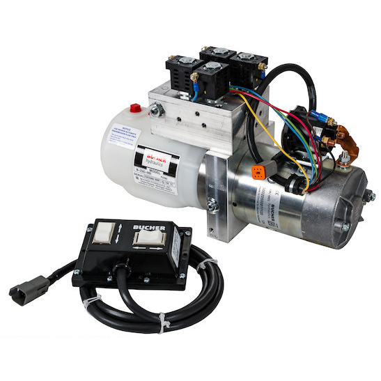 Buyers PU3593 - Bucher 4-Way/3-Way DC Power Unit With Electric Controls (Horizontal 0.32 Gallon Reservoir)