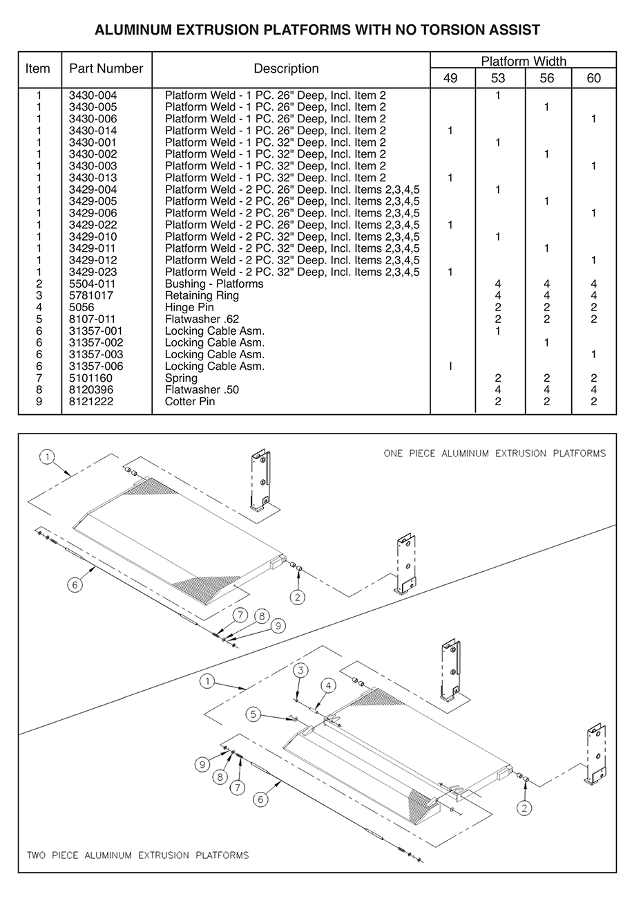TT15ET Aluminum Extrusion Platforms (No Torsion Assist) Diagram