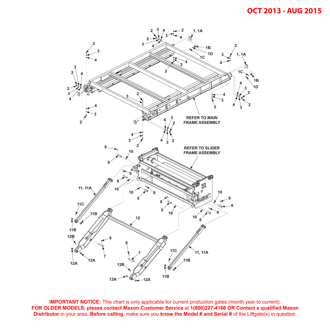 Maxon RA (Oct 2013 - Aug 2015) Frame And Slide Assembly Diagram