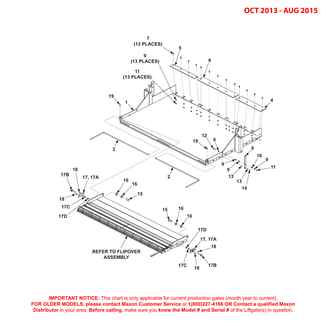 Maxon RA (Oct 2013 - Aug 2015) Platform And Flipover Assembly With Retention Ramp And Dual Torsion Bars Diagram