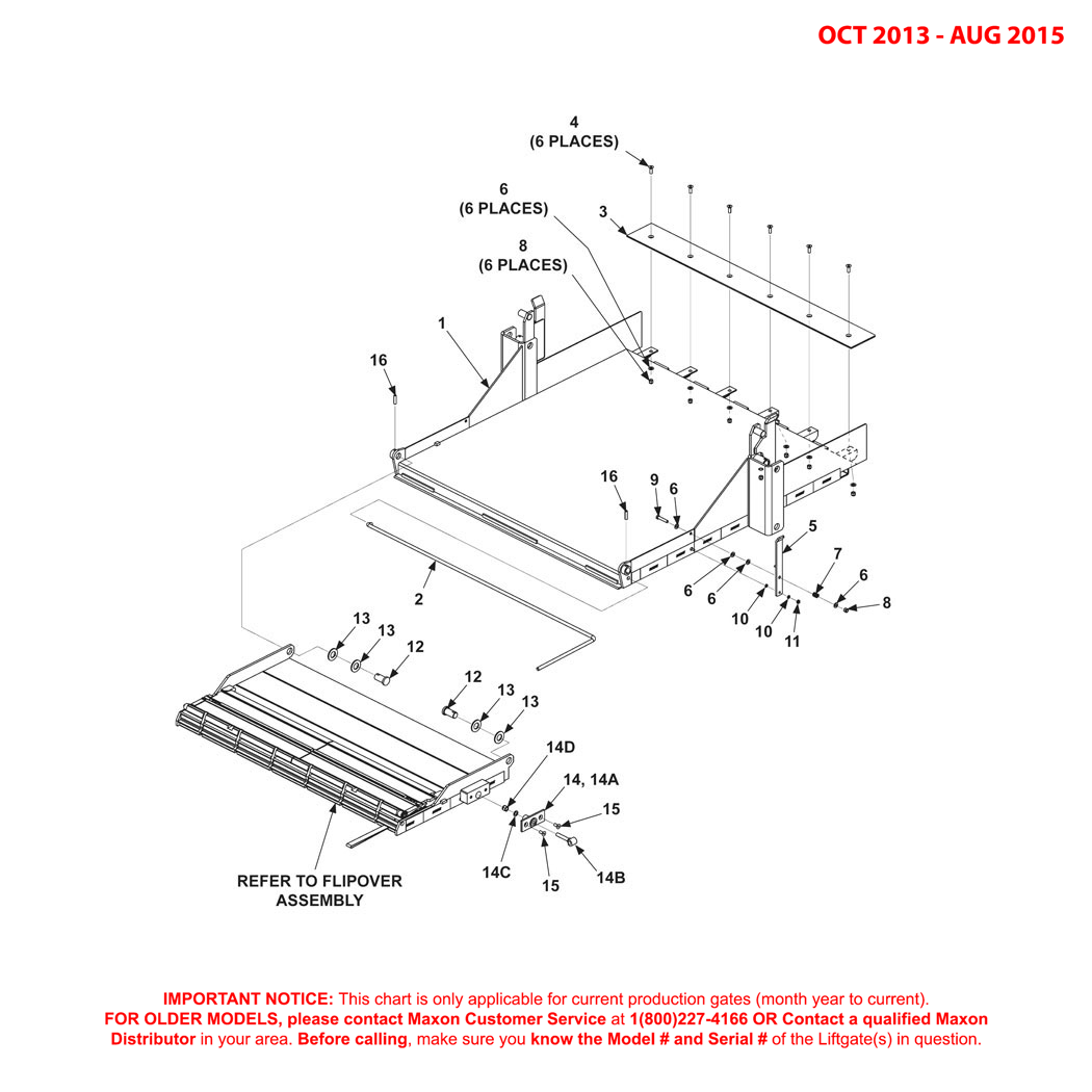 Maxon RA (Oct 2013 - Aug 2015) Platform And Flipover Assembly With Retention Ramp And Single Torsion Bar Diagram