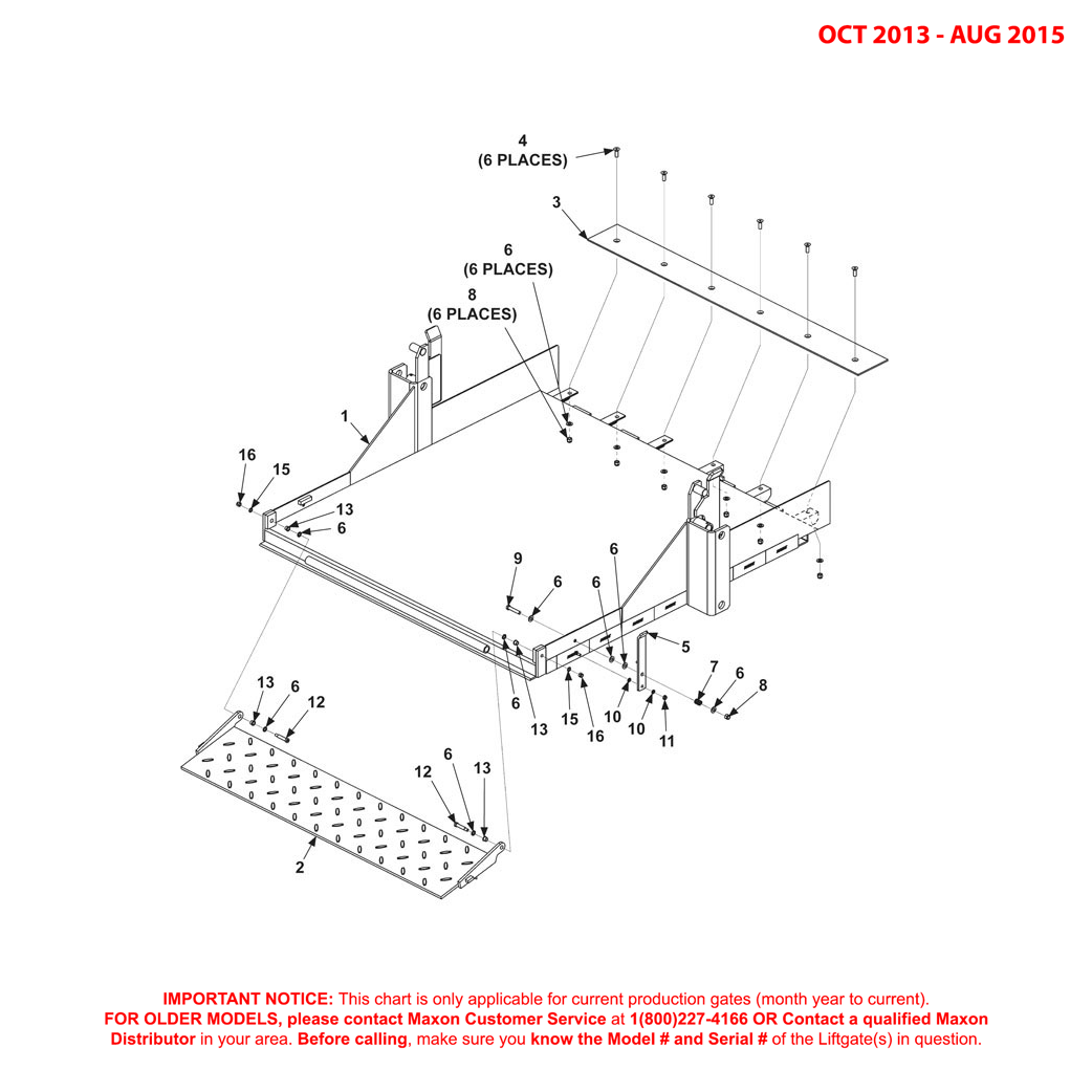 Maxon RA (Oct 2013 - Aug 2015) 48 Or 60-Inch Platform And Flip Ramp Assembly Diagram