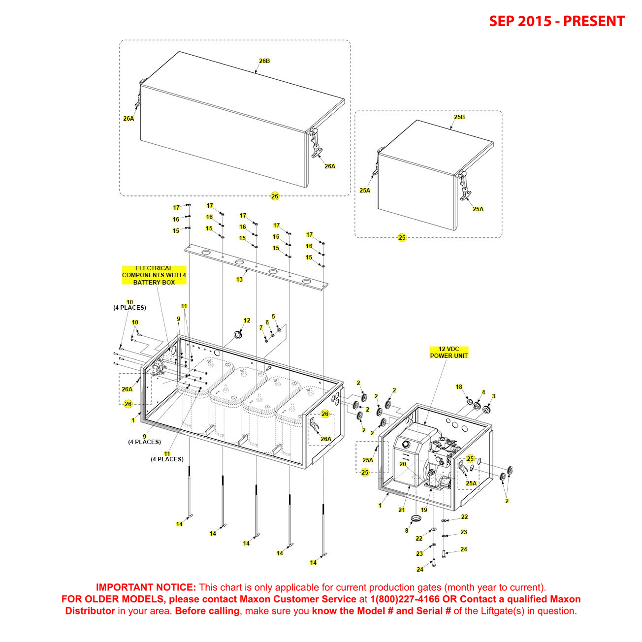 Maxon RA (Sep 2015 - Present) Battery And Pump Box Assembly For 82-Inch Mainframe With 4 Battery Box Diagram