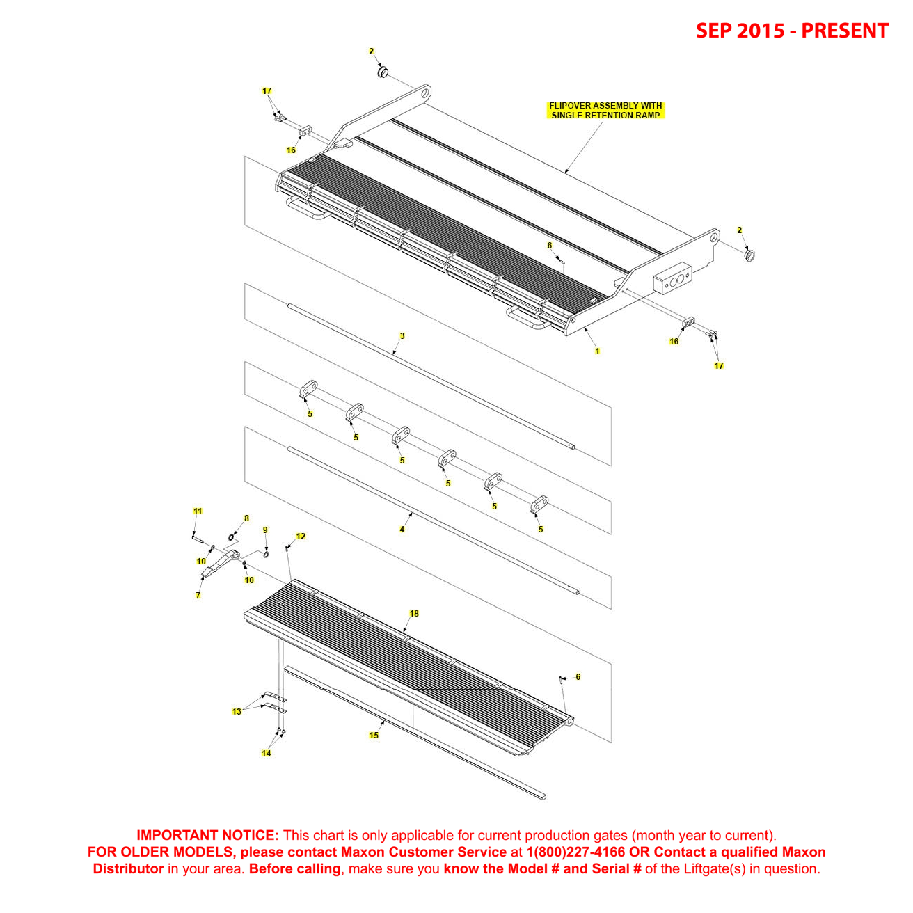 Maxon RA (Sep 2015 - Present) Flipover Assembly With Single Retention Ramp Diagram