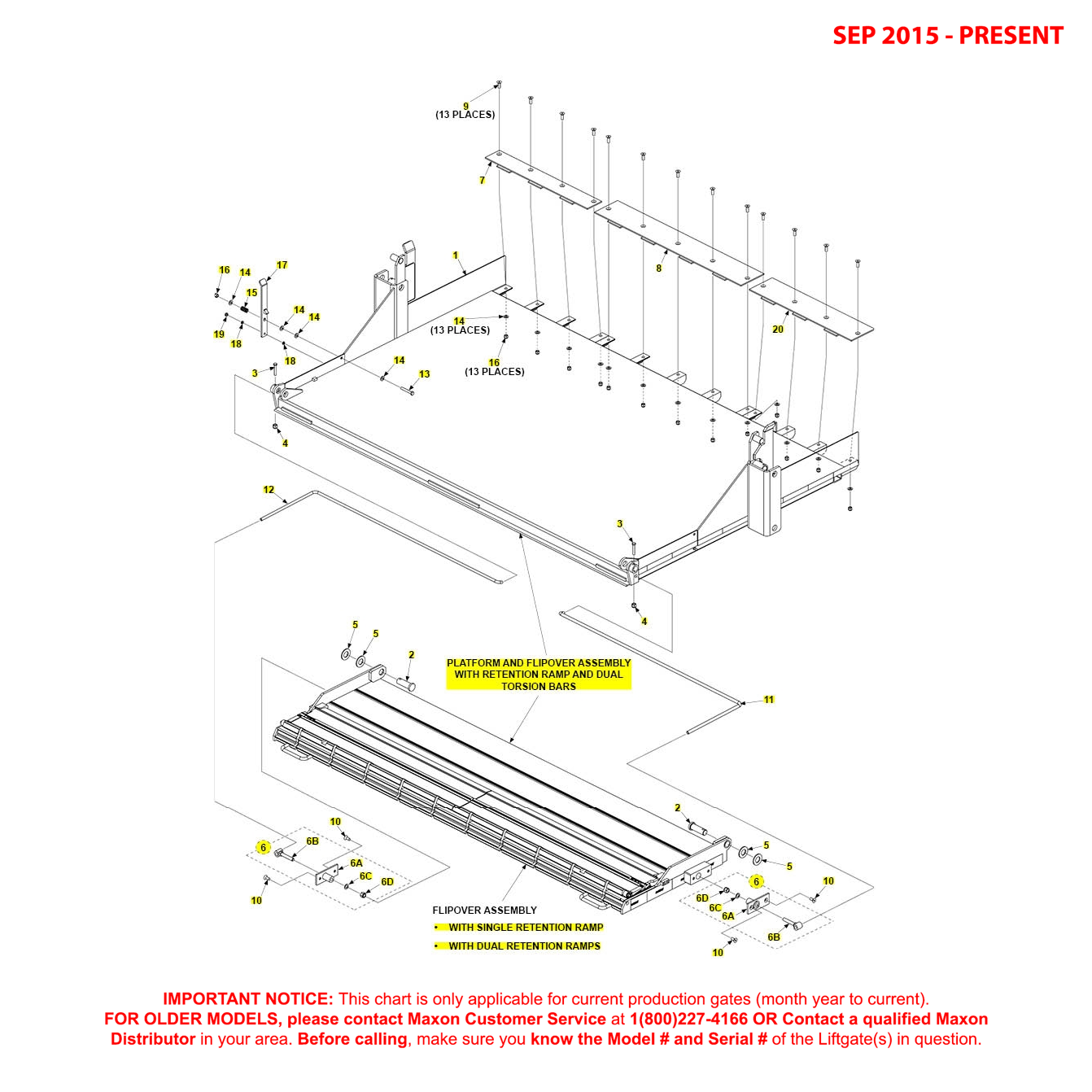 Maxon RA (Sep 2015 - Present) Platform And Flipover Assembly With Retention Ramp And Dual Torsion Bars Diagram