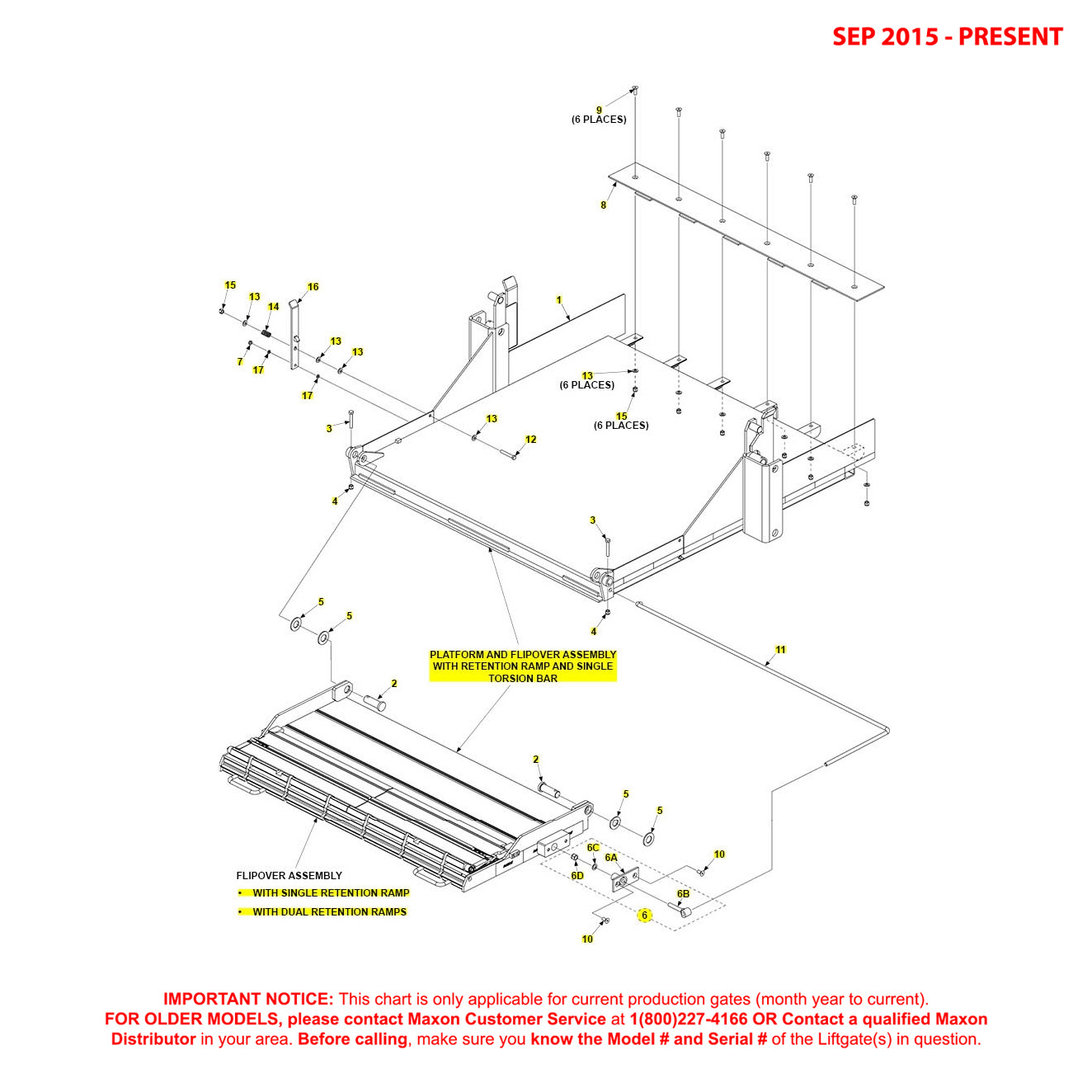 Maxon RA (Sep 2015 - Present) Platform And Flipover Assembly With Retention Ramp And Single Torsion Bar Diagram