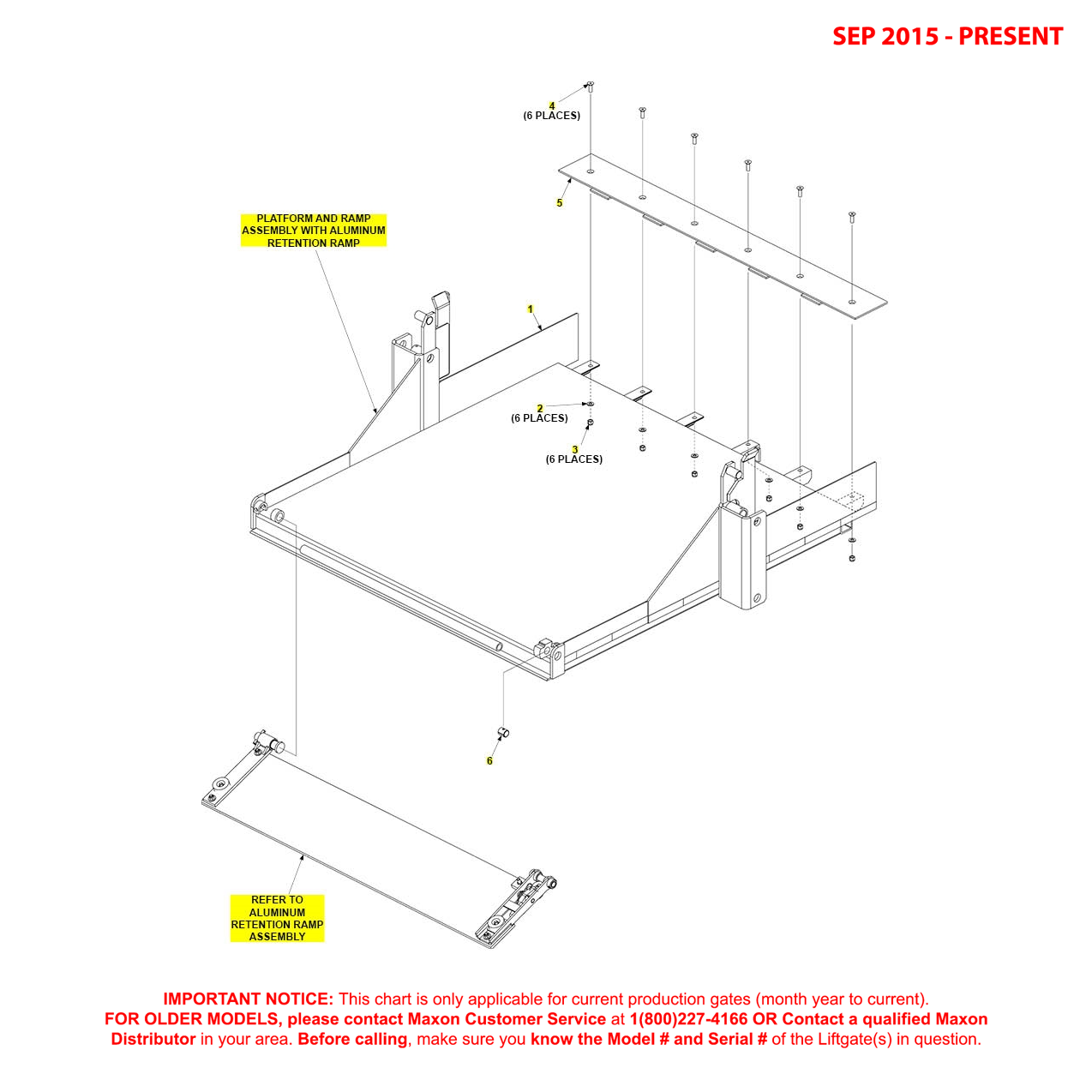 Maxon RA (Sep 2015 - Present) 48 And 60-Inch Platform And Aluminum Retention Ramp Assembly Diagram