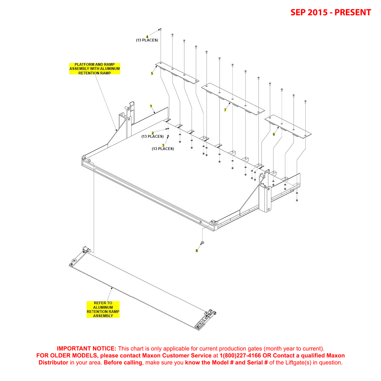 Maxon RA (Sep 2015 - Present) 82-Inch Platform And Aluminum Retention Ramp Assembly Diagram