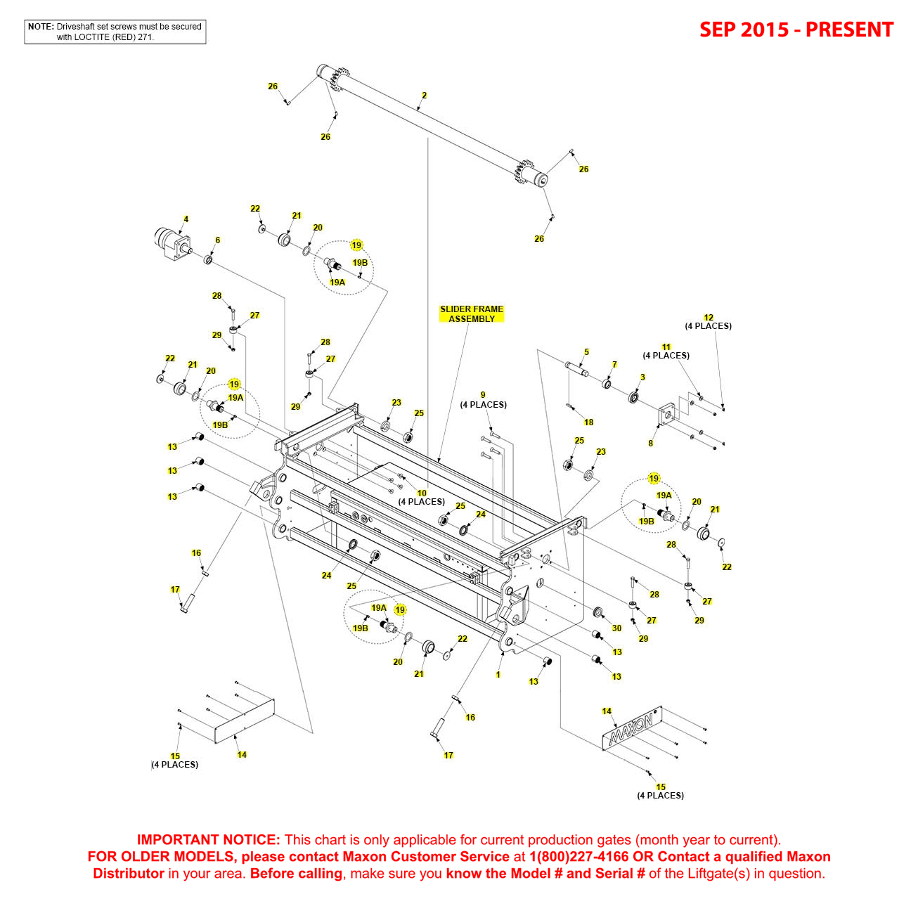 Maxon RA (Sep 2015 - Present) Slider Frame Assembly Diagram