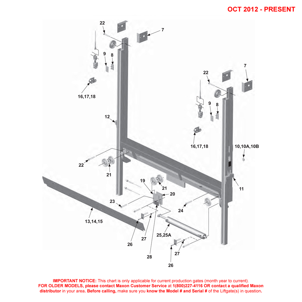 Maxon RC (Oct 2012 - Present) Main Frame Column Assembly Diagram (2 OF 2)