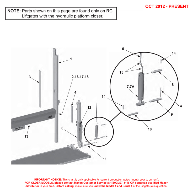 Maxon RC/RCT (Oct 2012 - Present) Hydraulic Closer Components Diagram
