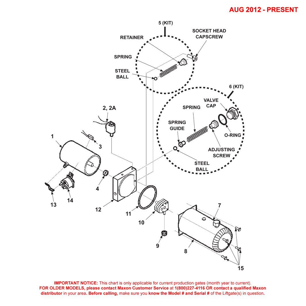 Maxon RCM (Aug 2012 - Present) 12V Gravity Down Pump Assembly Diagram