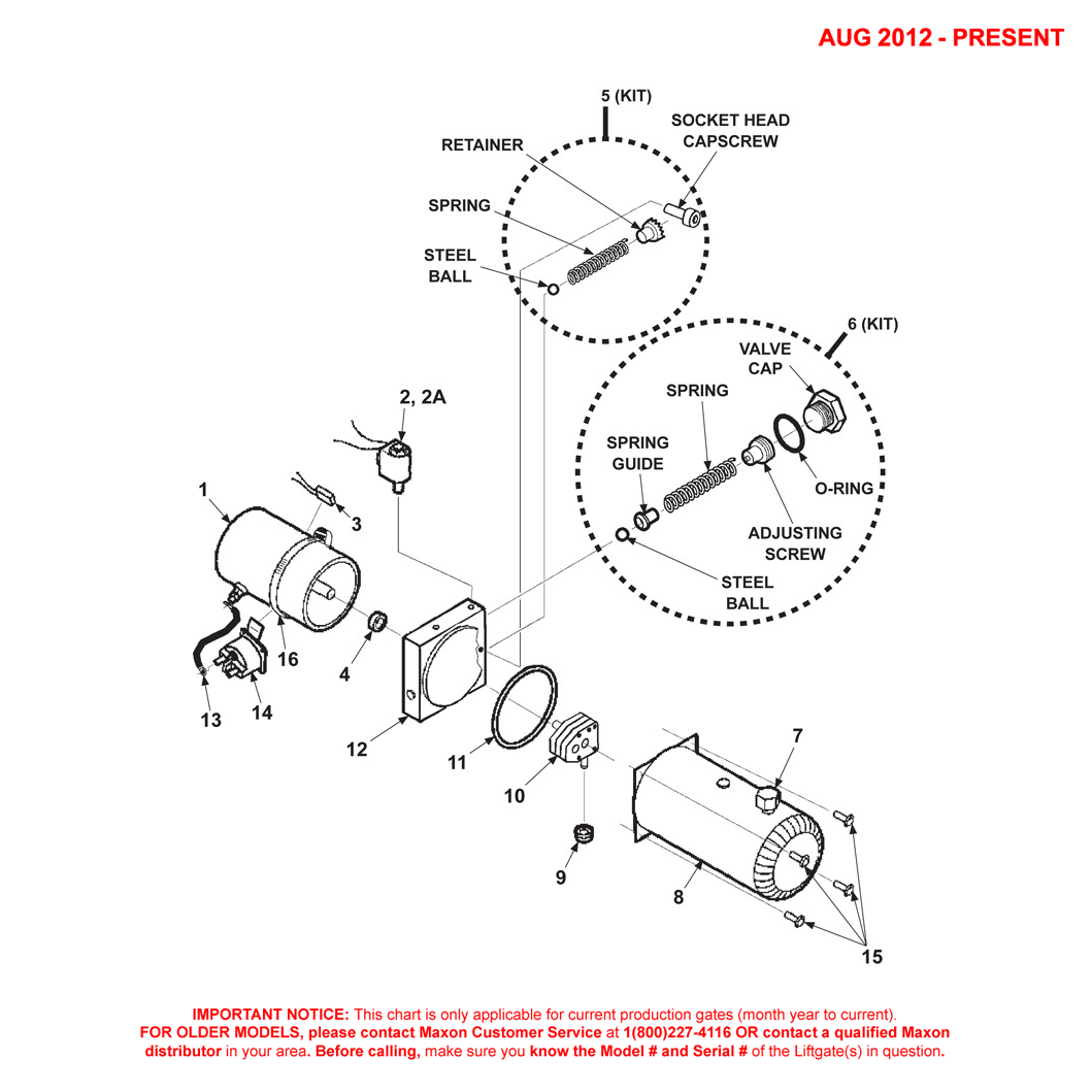 Maxon RCM (Aug 2012 - Present) 24V Gravity Down Pump Assembly Diagram