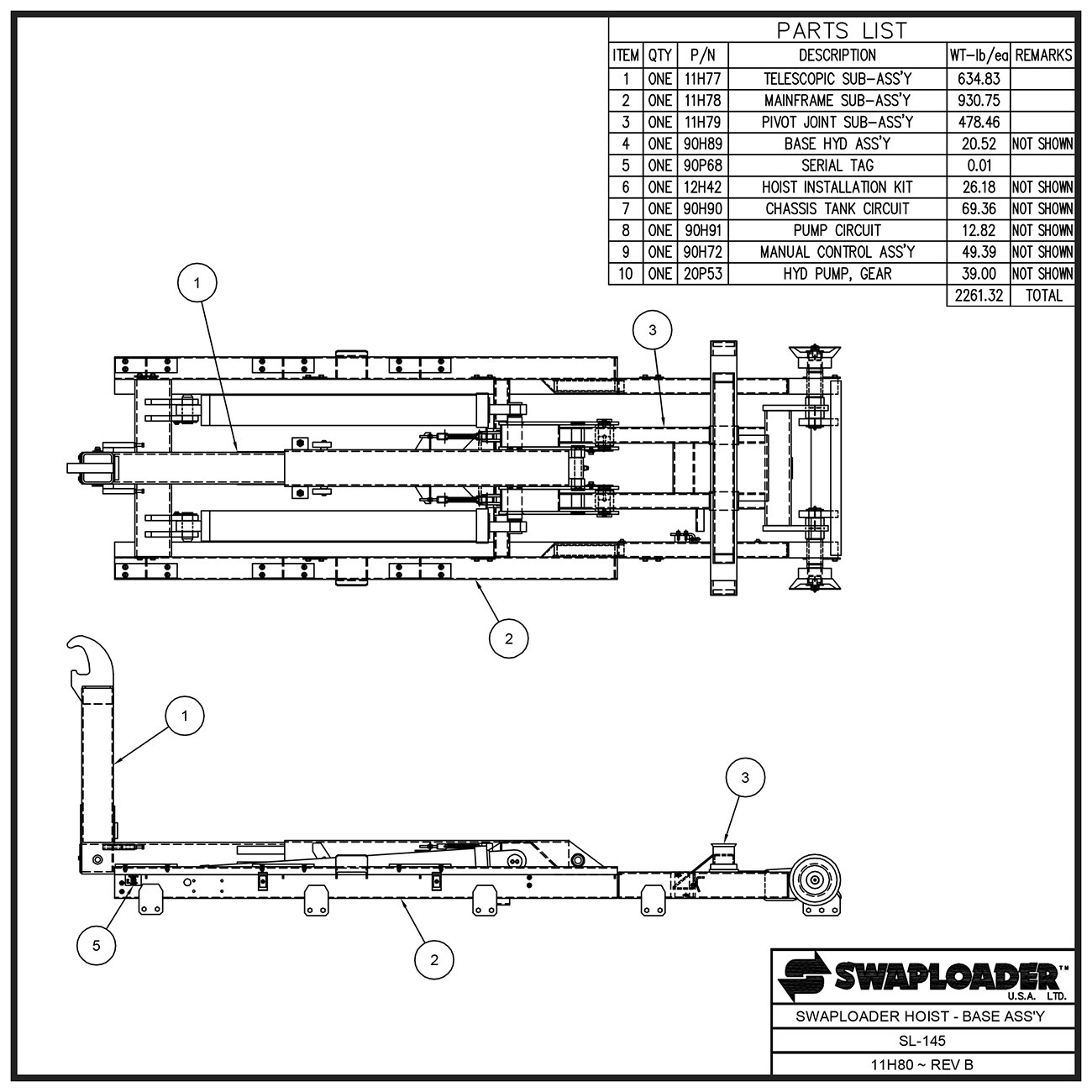 Swaploader SL-145 Hoist Base Assembly Diagram