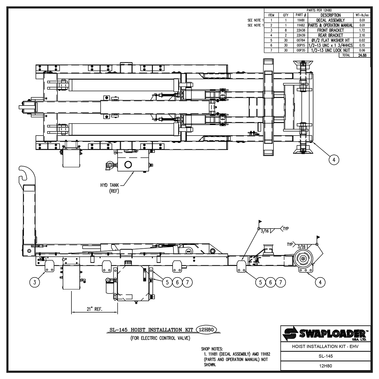 Swaploader SL-145 EHV Hoist Installation Kit Diagram