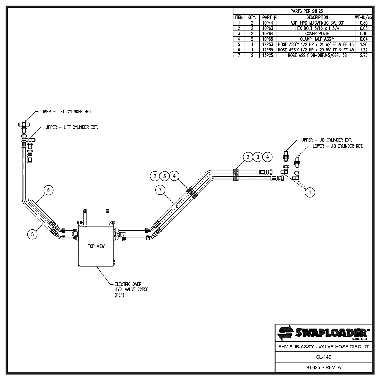 Swaploader SL-145 Valve Hose Circuit Sub-Assembly (EHV) Diagram