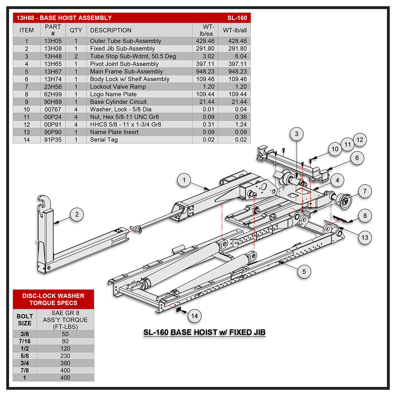 Swaploader SL-160 Base Hoist Assembly (With Fixed Jib) Diagram