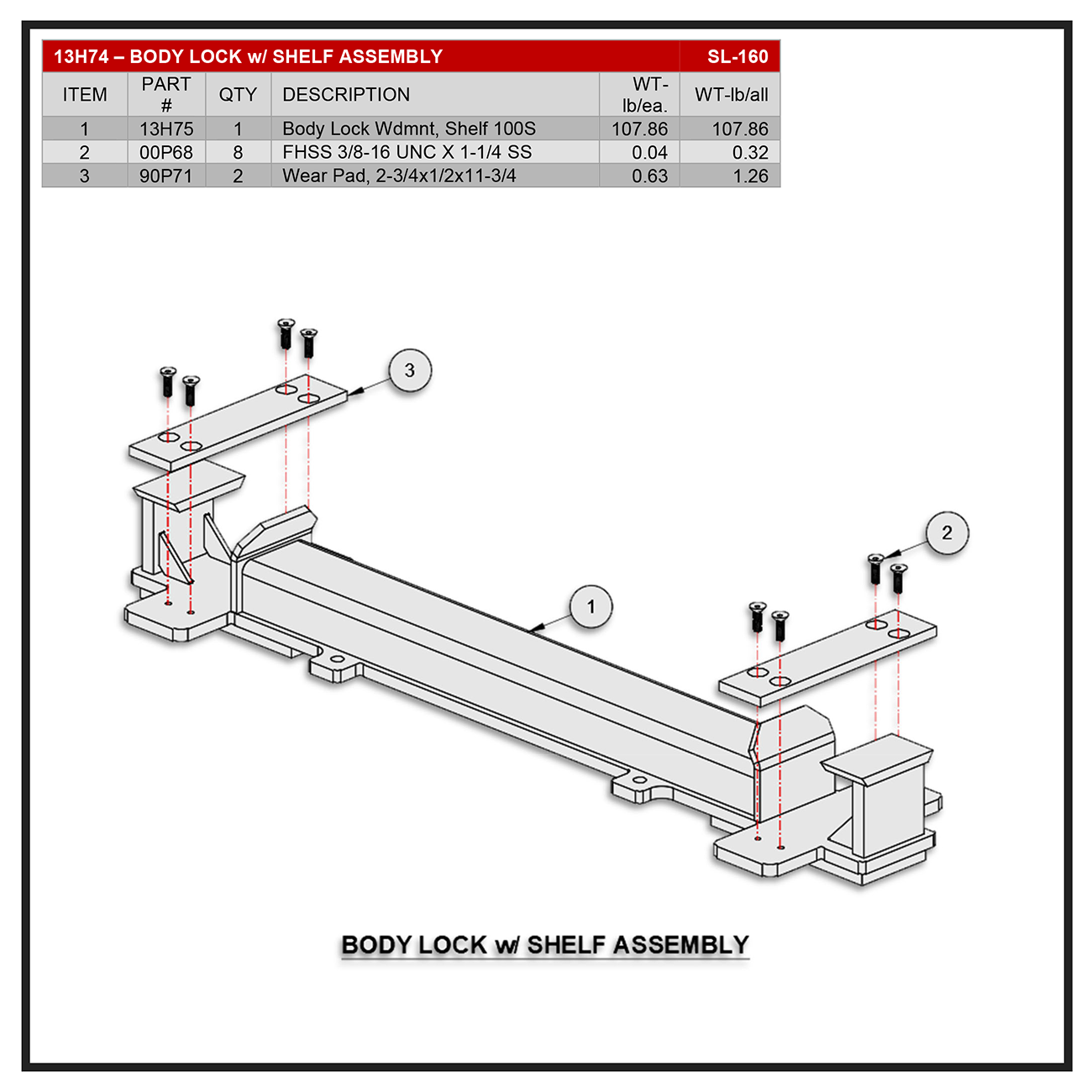 Swaploader SL-160 Body Lock With Shelf Assembly Diagram
