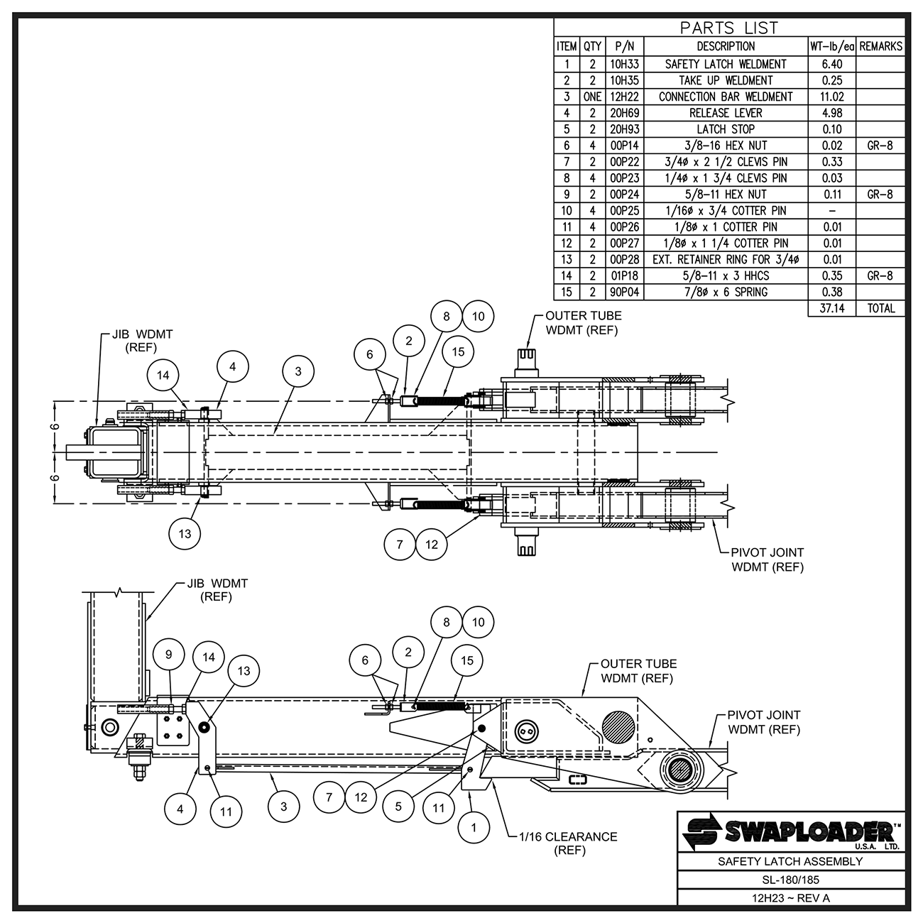 Swaploader SL-180/185 Safety Latch Assembly Diagram