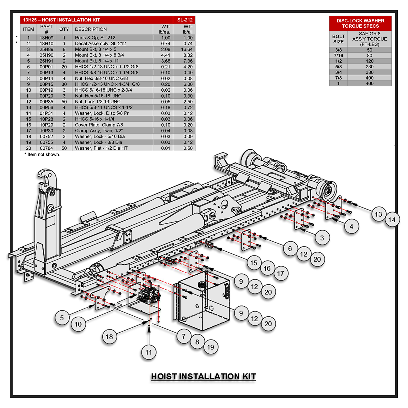 Swaploader SL-212 Hoist Installation Kit Diagram