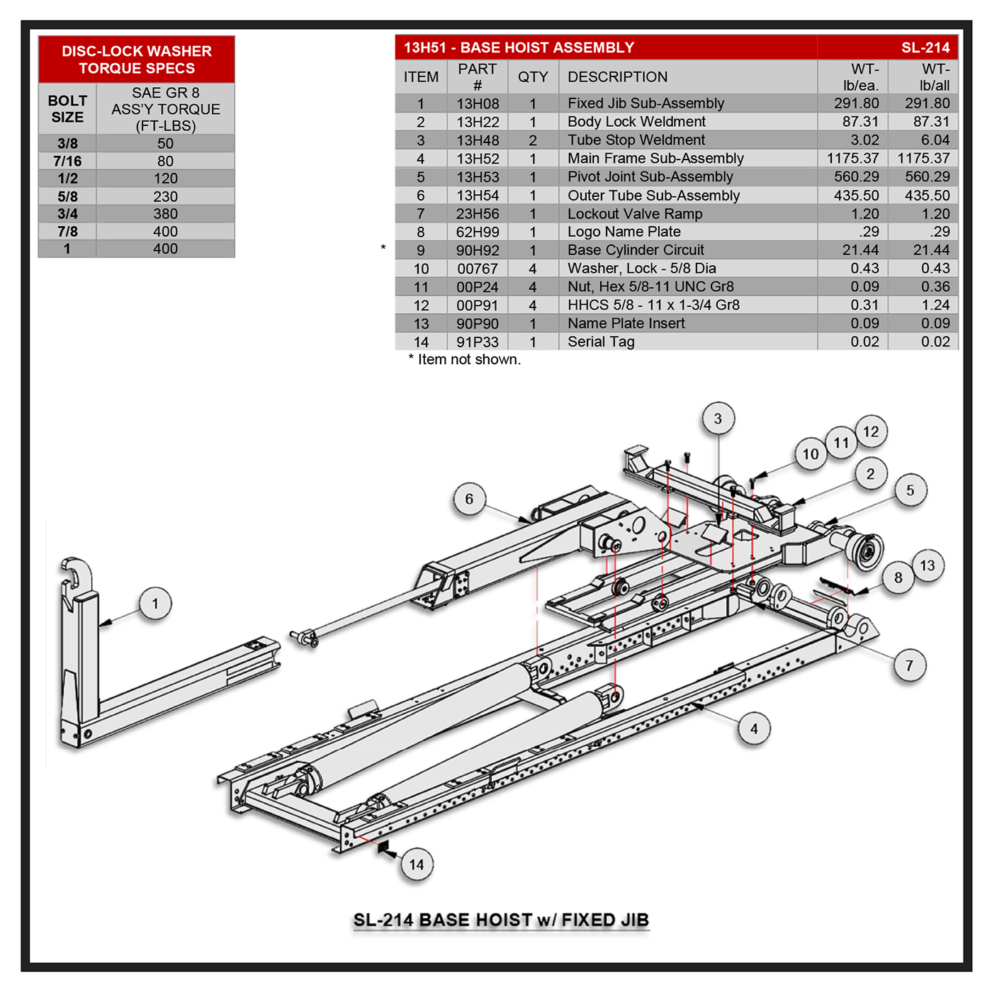 Swaploader SL-214 Base Hoist Assembly Diagram