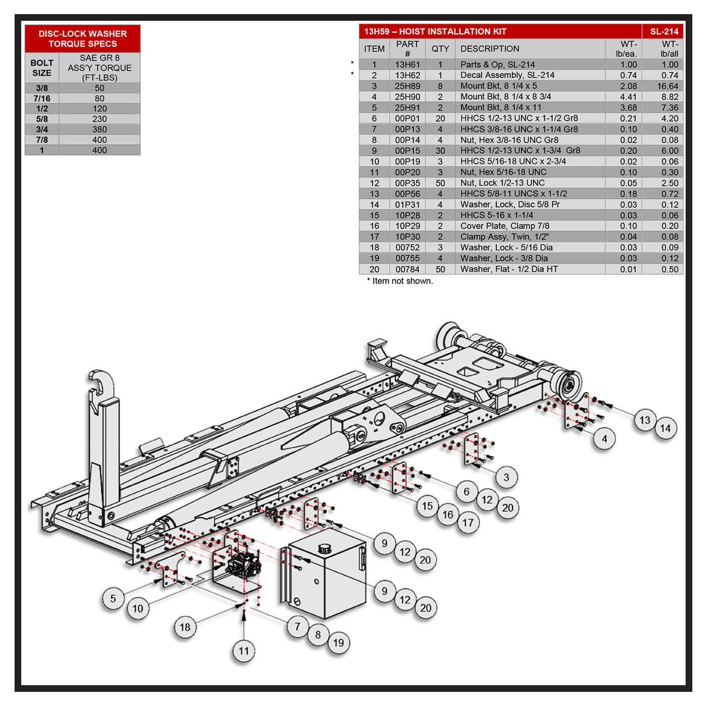 Swaploader SL-214 Hoist Installation Kit Diagram