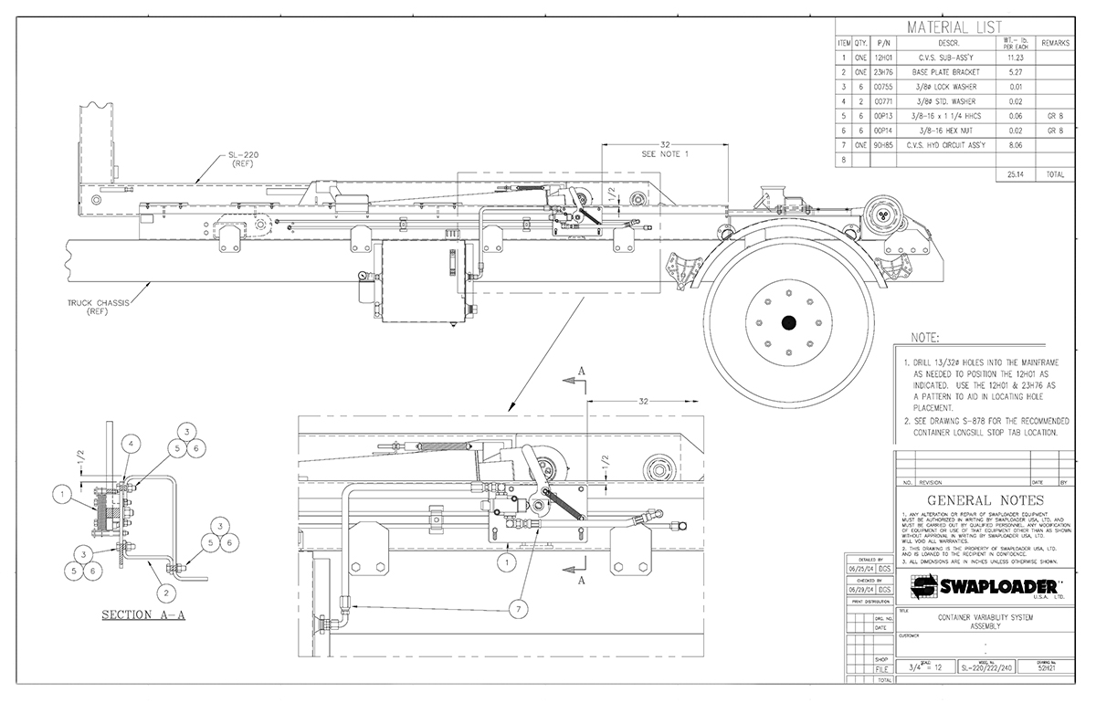 SL-220/222/240 Container Variability System Assembly Diagram