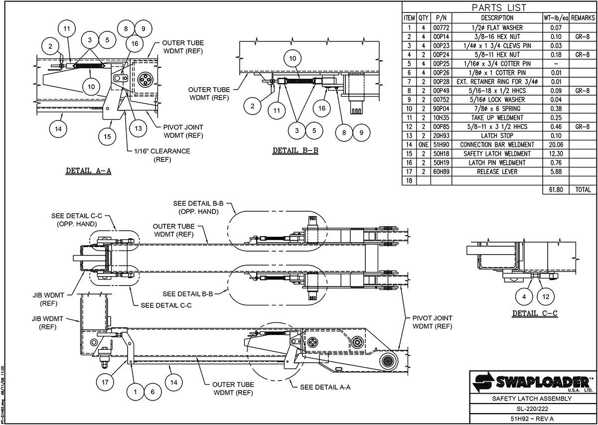 SL-220/222 Safety Latch Assembly Diagram