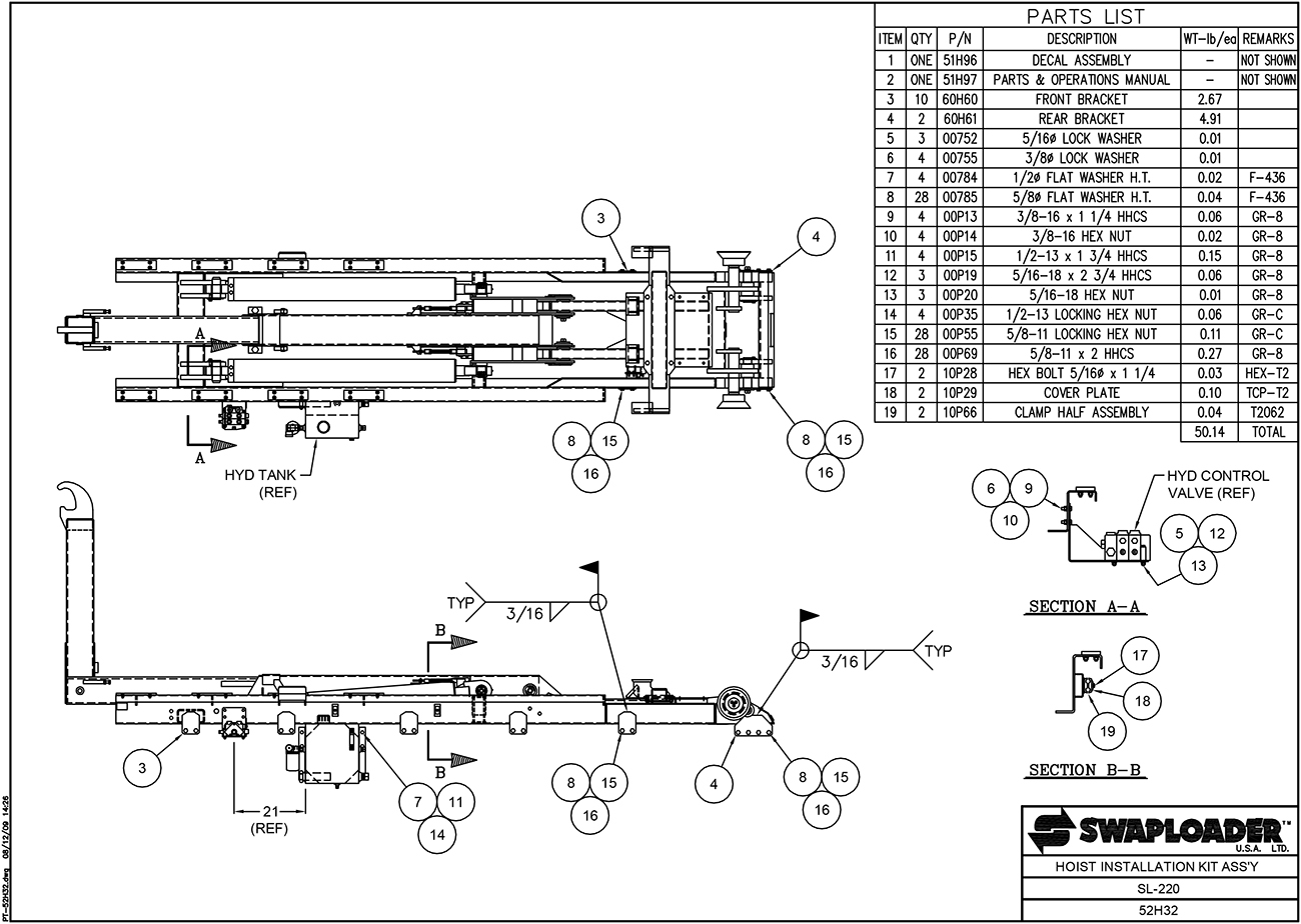SL-220 Hoist Installation Kit Assembly Diagram