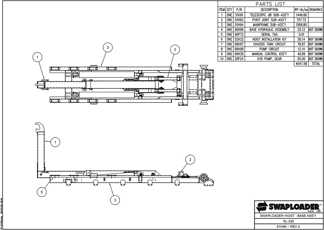SL-220 Swaploader Hoist Base Assembly Diagram