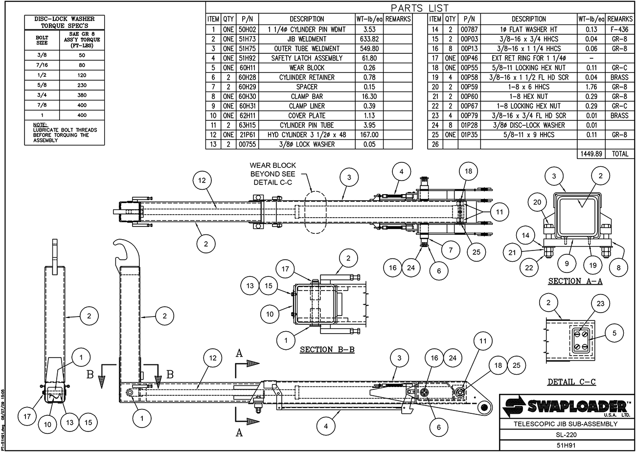 SL-220 Telescopic Jib Sub-Assembly Diagram