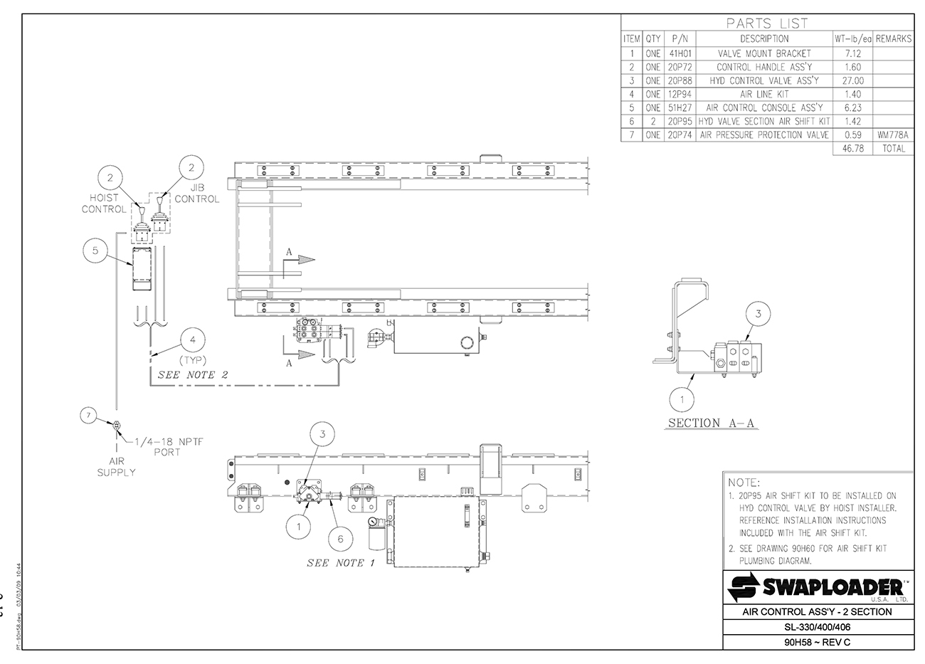 SL-330/400/406 Air Control Assembly (2 Section) Diagram