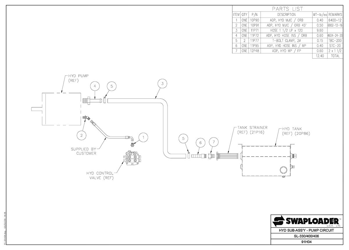 SL-330/400/406 Hydraulic Sub-Assembly Pump Circuit Diagram