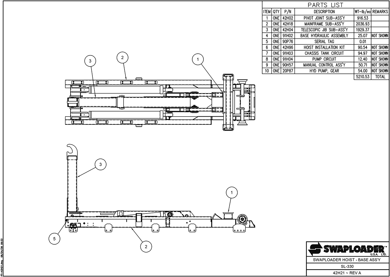 SL-330 Swaploader Hoist Base Assembly Diagram