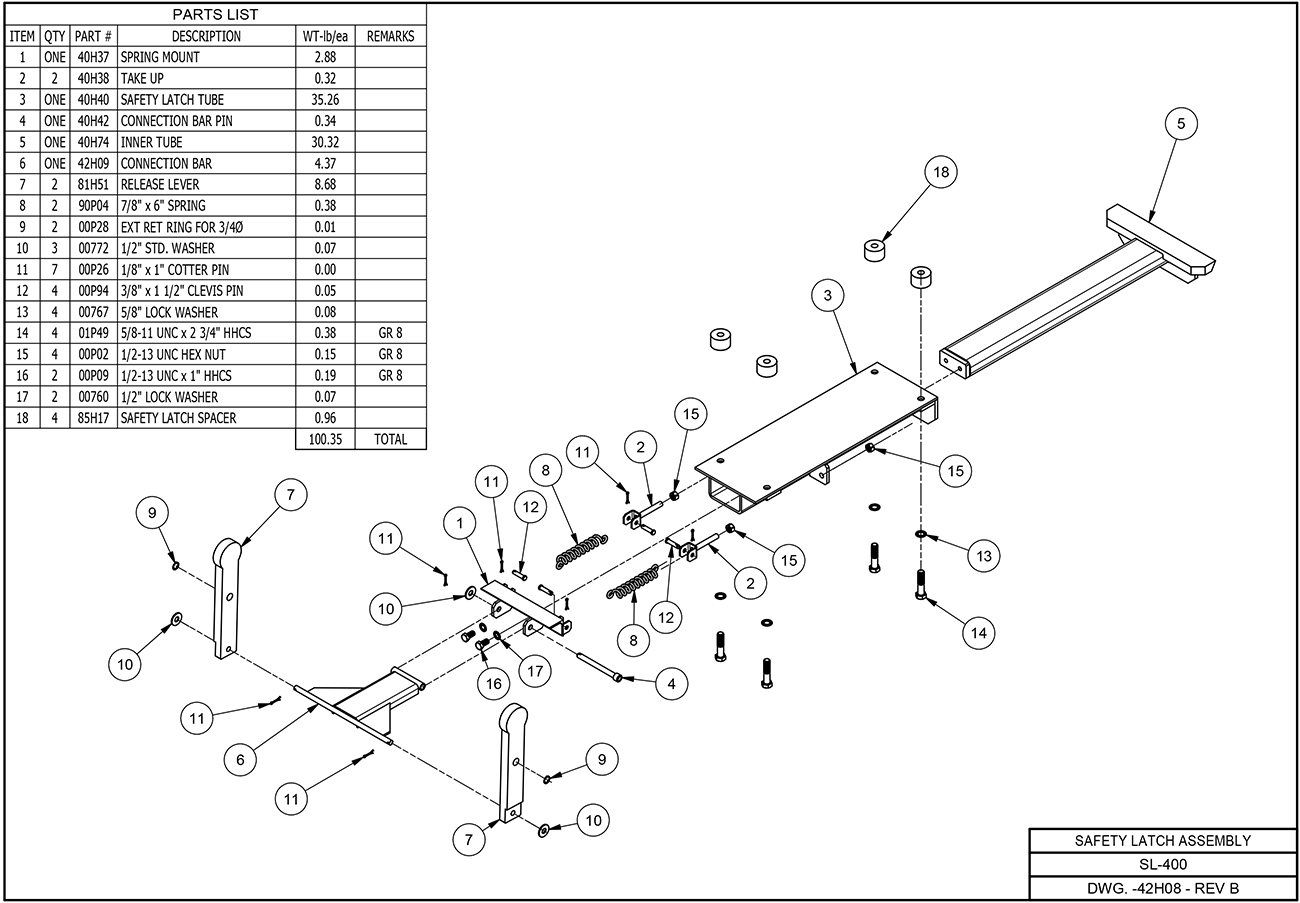 SL-400 Safety Latch Assembly Diagram