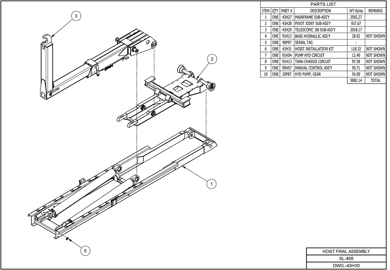 SL-406 Hoist Final Assembly Diagram