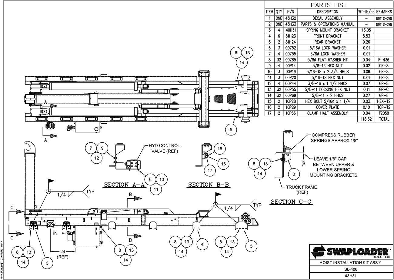 SL-406 Hoist Installation Kit Assembly Diagram