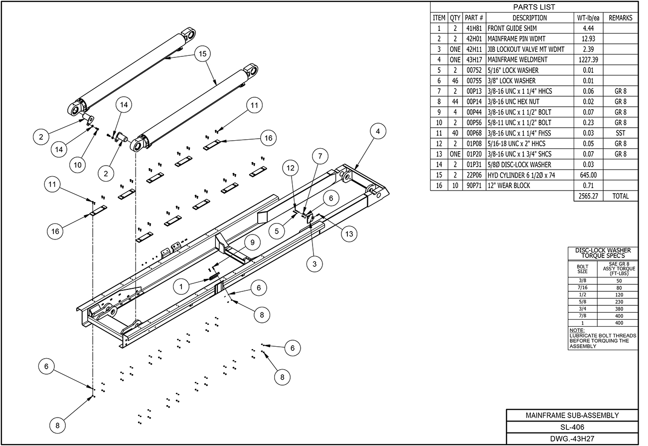 SL-406 Mainframe Sub-Assembly Diagram