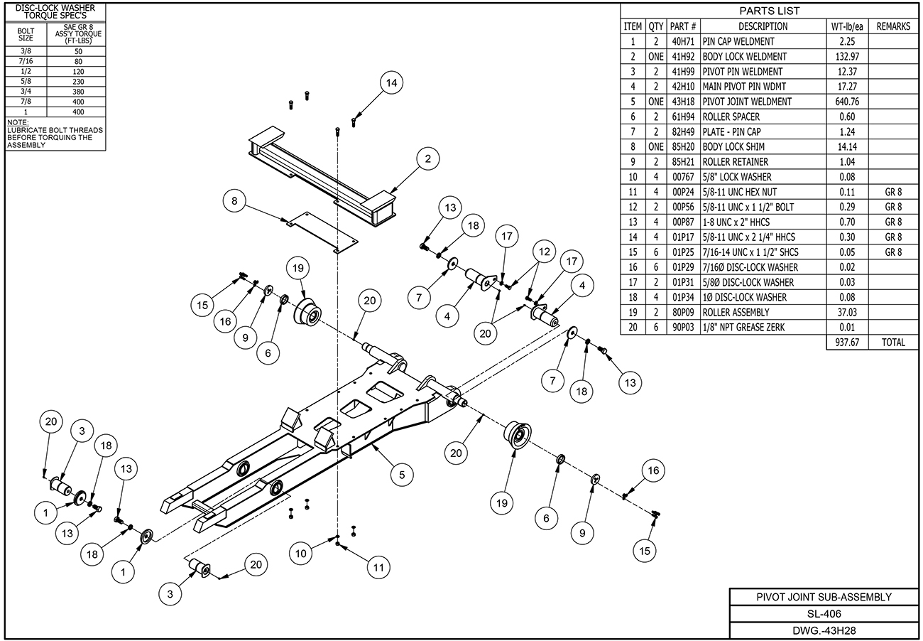 Sl-406 Pivot Joint Sub-Assembly Diagram